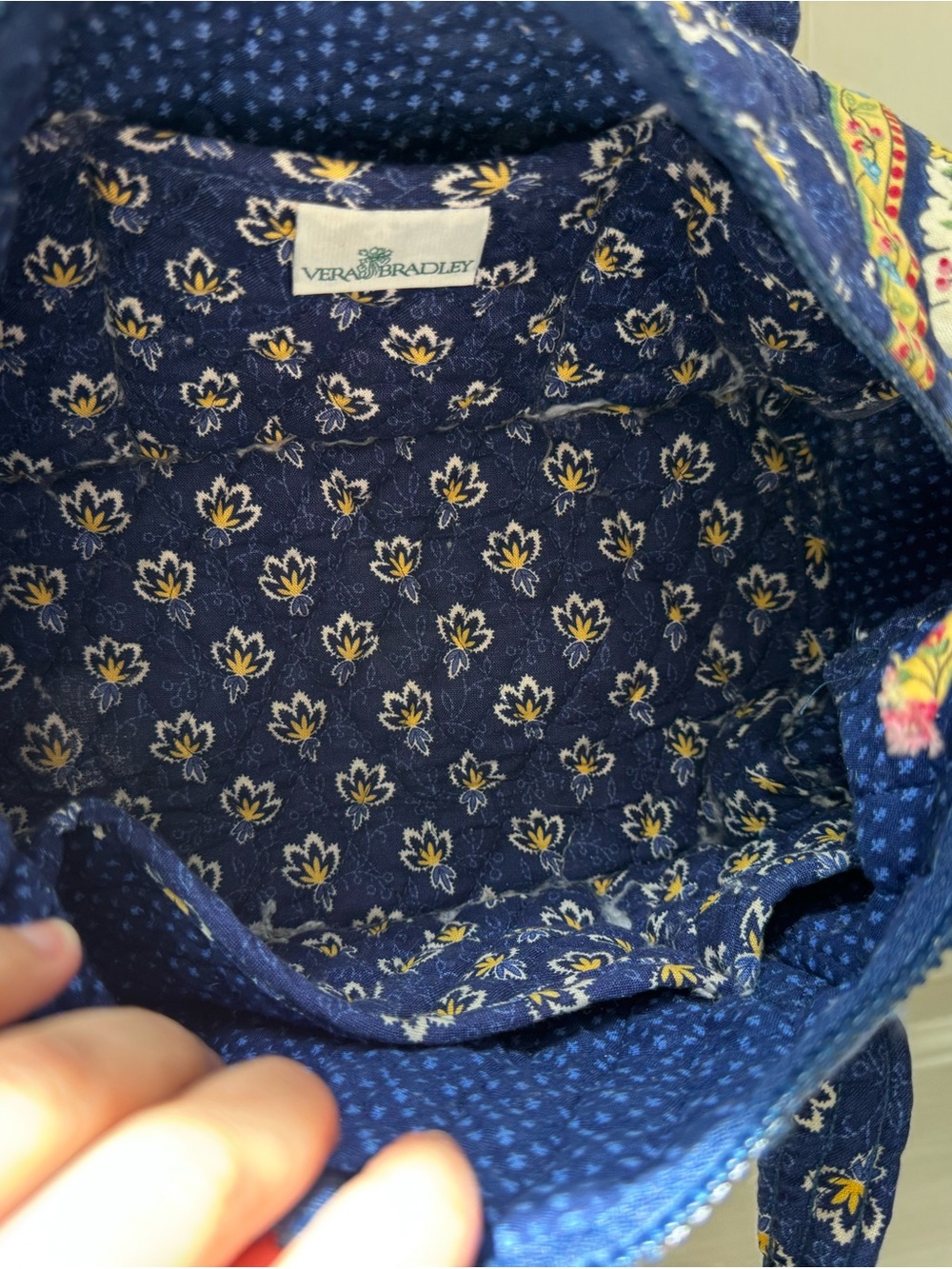 Vintage Vera Bradley Blue Maison Yellow Floral Mini Duffel/Shoulder/Travel Bag - Picture 4 of 5